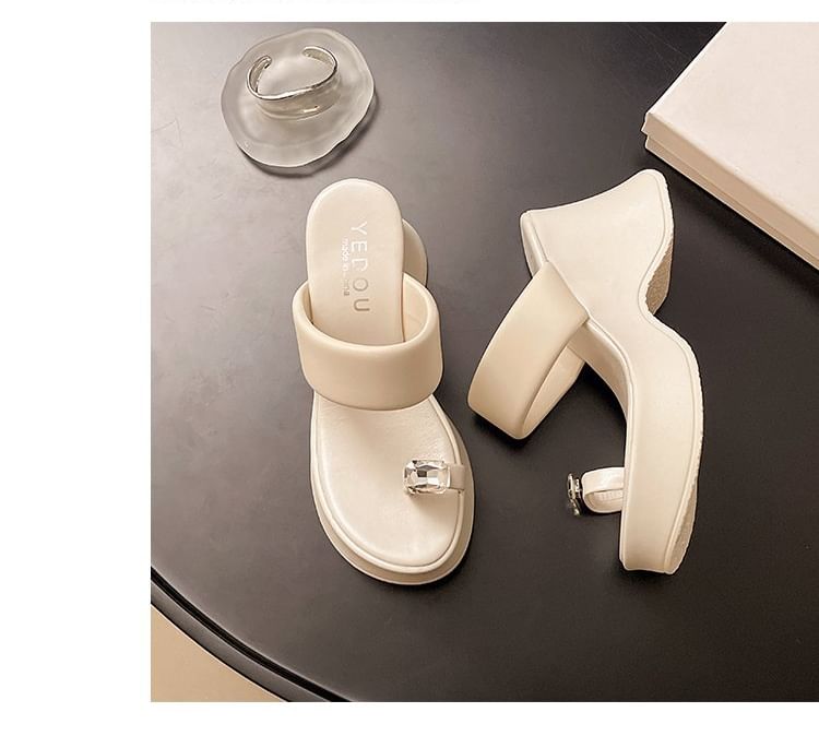 Toe Wedge Loop Platform Slide Rhinestone Heel Sandals