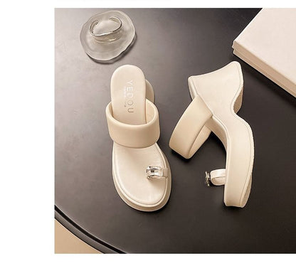 Toe Wedge Loop Platform Slide Rhinestone Heel Sandals