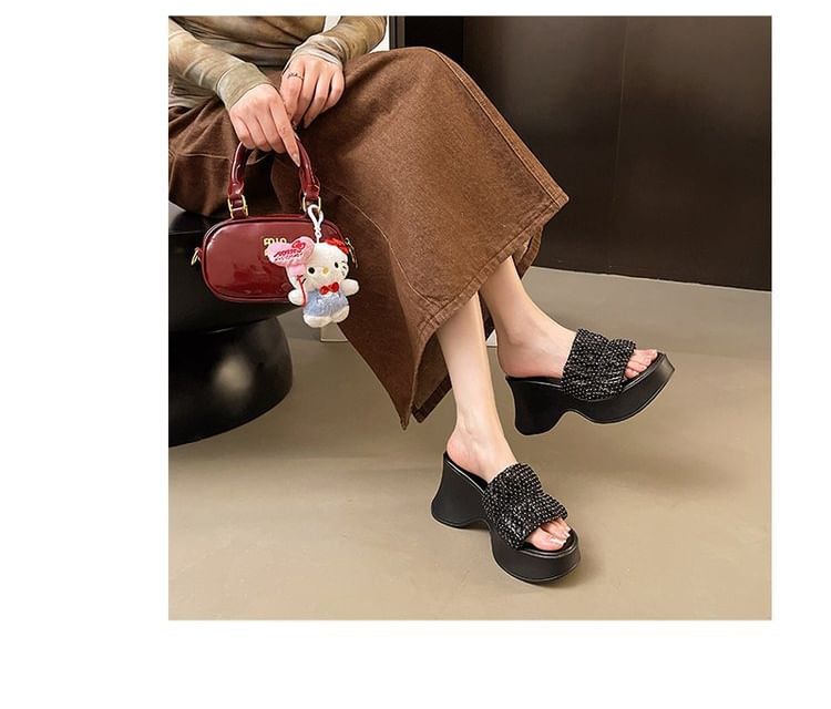 Sandals Slide Platform Rhinestone Wedge Heel