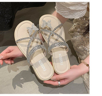 Cross Slide Toe Butterfly Rhinestone Criss Loop Sandals