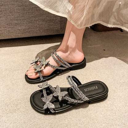 Slide Strappy Butterfly Sandals Rhinestone