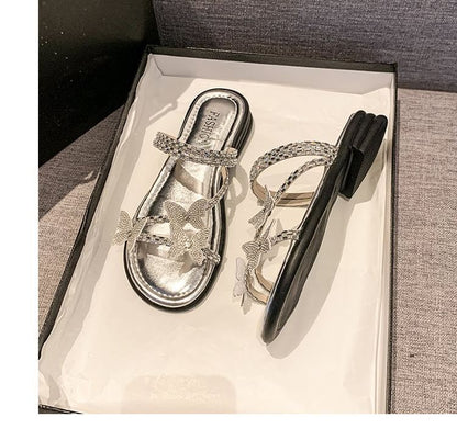 Slide Strappy Butterfly Sandals Rhinestone