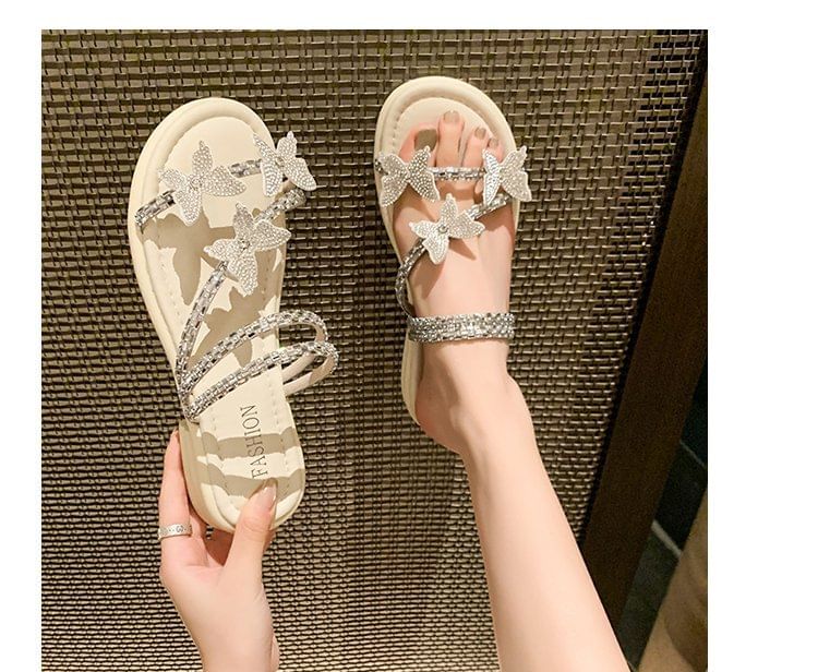 Slide Strappy Butterfly Sandals Rhinestone