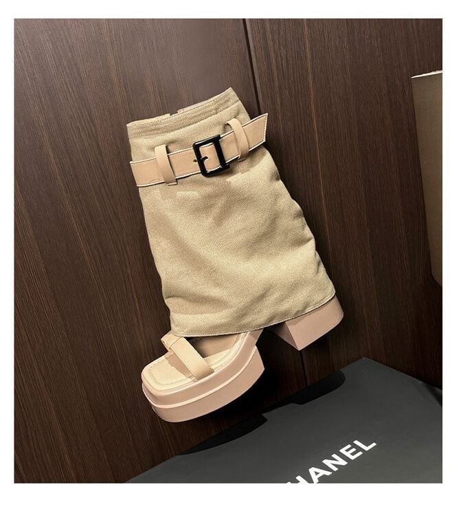 Chunky Buckled Set: Heel Warmers Slingback Platform Leg Sandals +