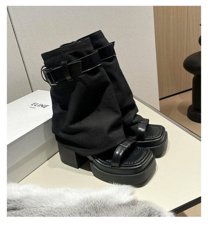 Chunky Buckled Set: Heel Warmers Slingback Platform Leg Sandals +