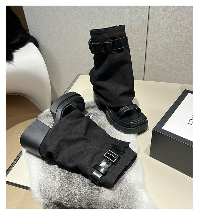 Chunky Buckled Set: Heel Warmers Slingback Platform Leg Sandals +