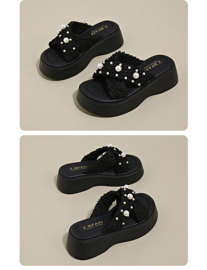 Pearl Slide Faux Criss Platform Cross Sandals