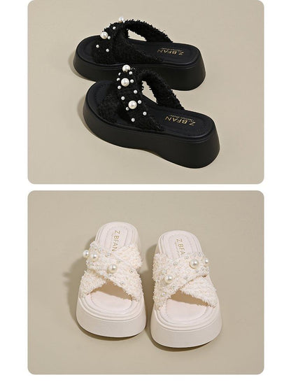 Pearl Slide Faux Criss Platform Cross Sandals