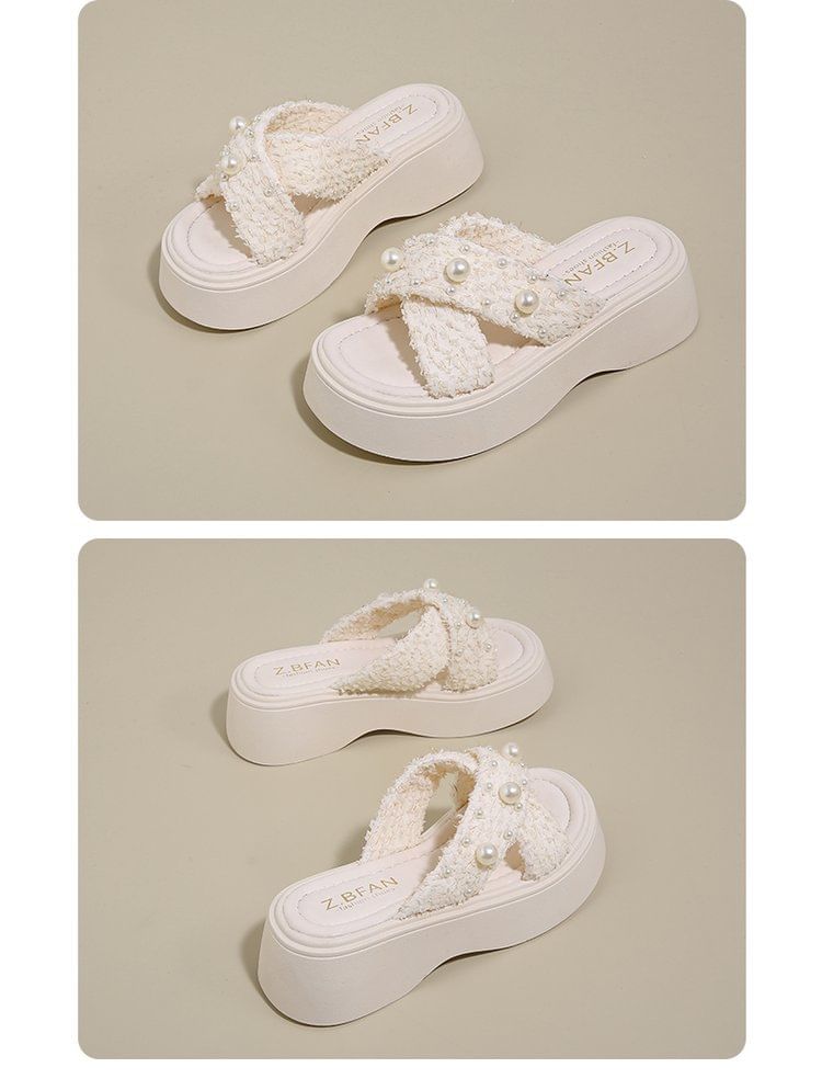 Pearl Slide Faux Criss Platform Cross Sandals