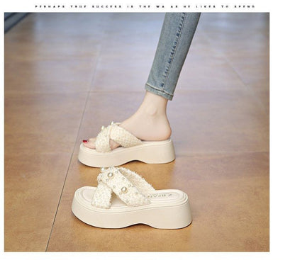 Pearl Slide Faux Criss Platform Cross Sandals