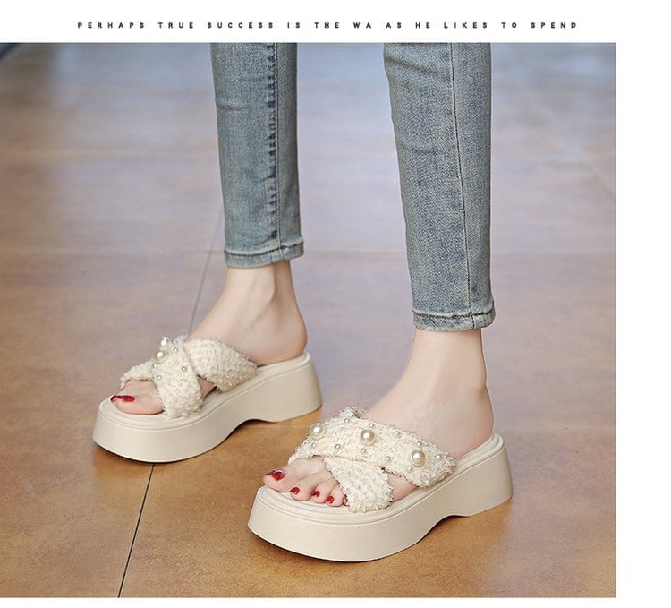 Pearl Slide Faux Criss Platform Cross Sandals