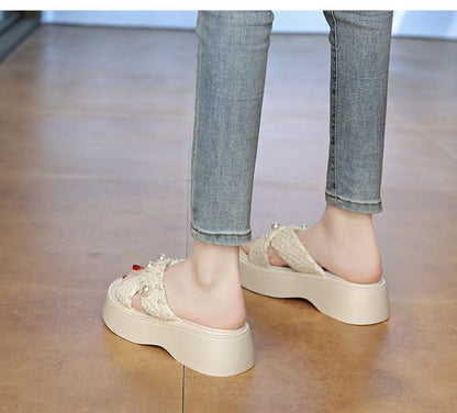 Pearl Slide Faux Criss Platform Cross Sandals