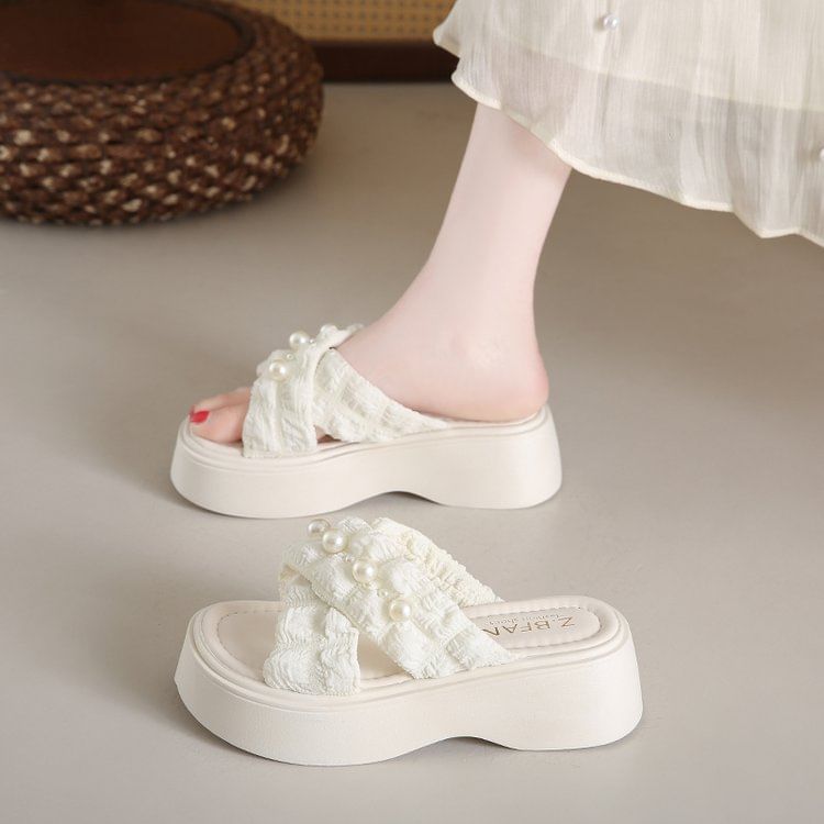 Pearl Criss Platform Faux Slide Sandals Cross