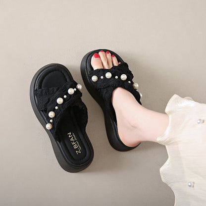 Pearl Criss Platform Faux Slide Sandals Cross