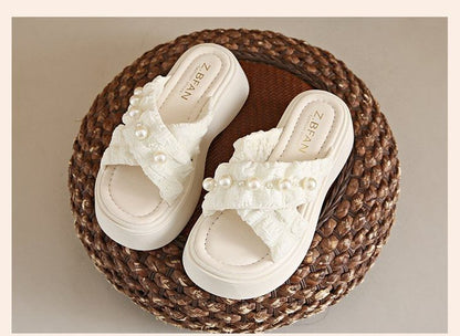 Pearl Criss Platform Faux Slide Sandals Cross