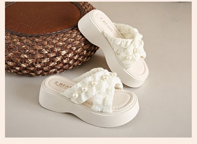 Pearl Criss Platform Faux Slide Sandals Cross