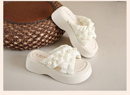 Pearl Criss Platform Faux Slide Sandals Cross