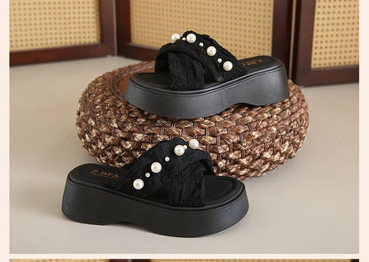 Pearl Criss Platform Faux Slide Sandals Cross