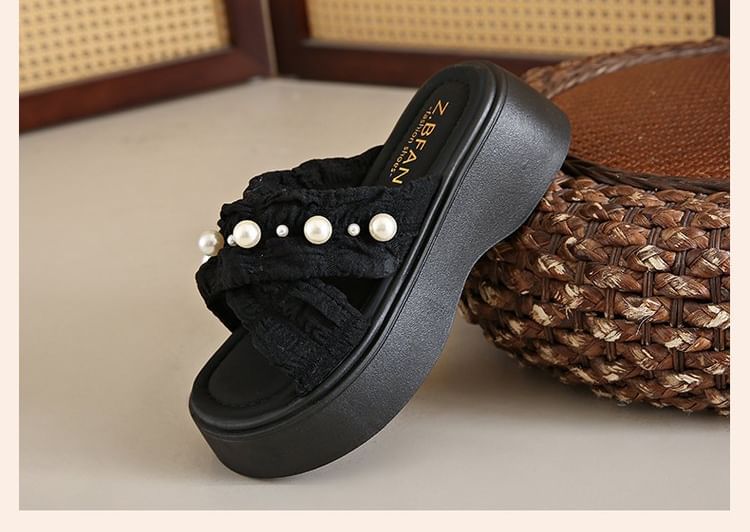 Pearl Criss Platform Faux Slide Sandals Cross