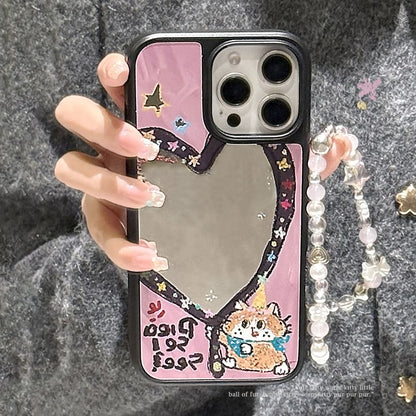 Heart Shape Mirror Phone Case / Star Bead Phone Strap / Set