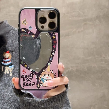 Heart Shape Mirror Phone Case / Star Bead Phone Strap / Set