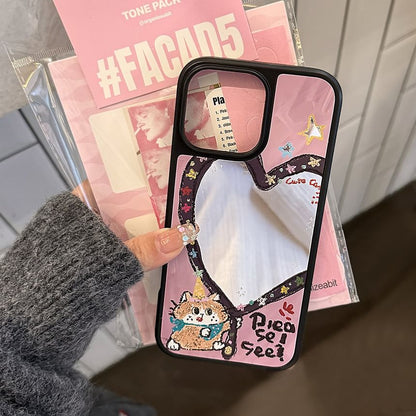 Heart Shape Mirror Phone Case / Star Bead Phone Strap / Set