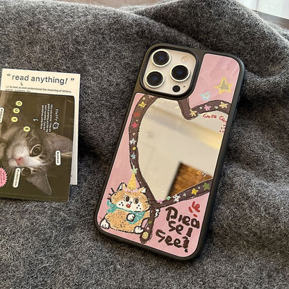 Heart Shape Mirror Phone Case / Star Bead Phone Strap / Set