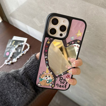 Heart Shape Mirror Phone Case / Star Bead Phone Strap / Set