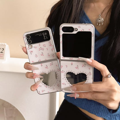 Heart Shape Mirror Floral Print Samsung Phone Case