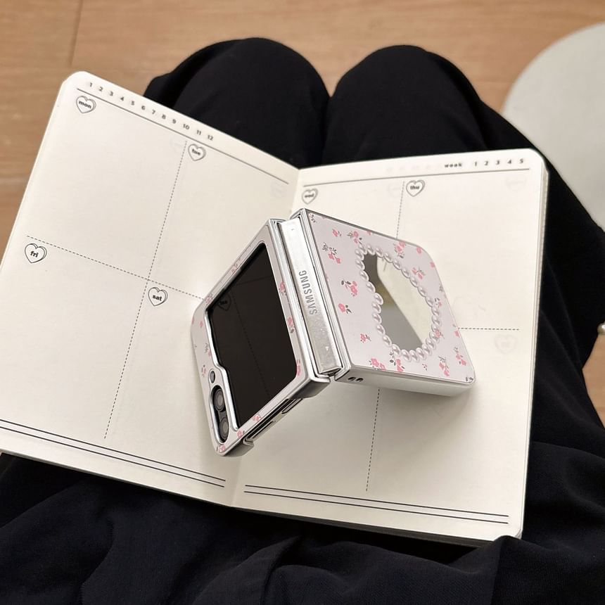 Heart Shape Mirror Floral Print Samsung Phone Case