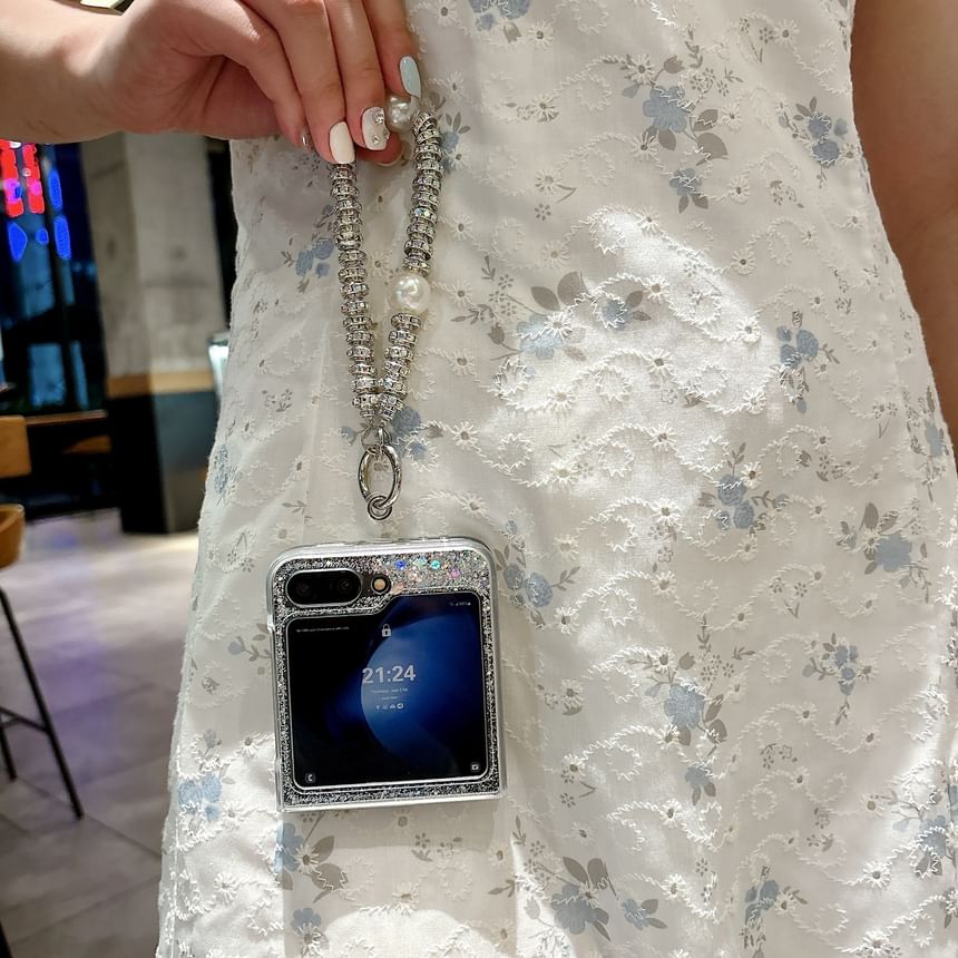 Faux Pearl Glitter Samsung Phone Case / Faux Pearl Phone Strap / Set
