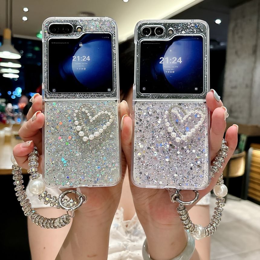 Faux Pearl Glitter Samsung Phone Case / Faux Pearl Phone Strap / Set