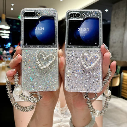 Faux Pearl Glitter Samsung Phone Case / Faux Pearl Phone Strap / Set