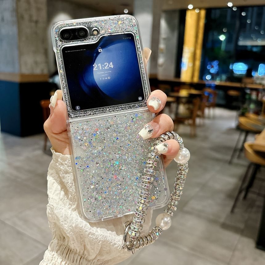 Faux Pearl Glitter Samsung Phone Case / Faux Pearl Phone Strap / Set