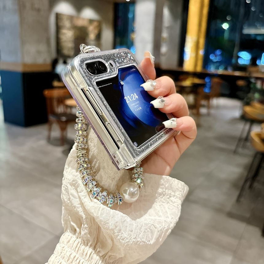 Faux Pearl Glitter Samsung Phone Case / Faux Pearl Phone Strap / Set