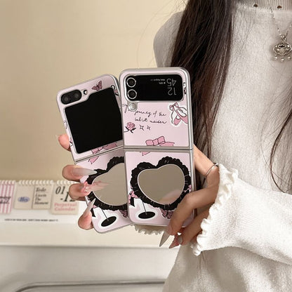 Heart Shape Mirror Bow Print Samsung Phone Case