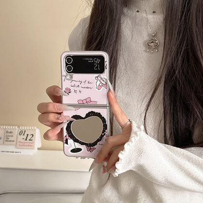 Heart Shape Mirror Bow Print Samsung Phone Case