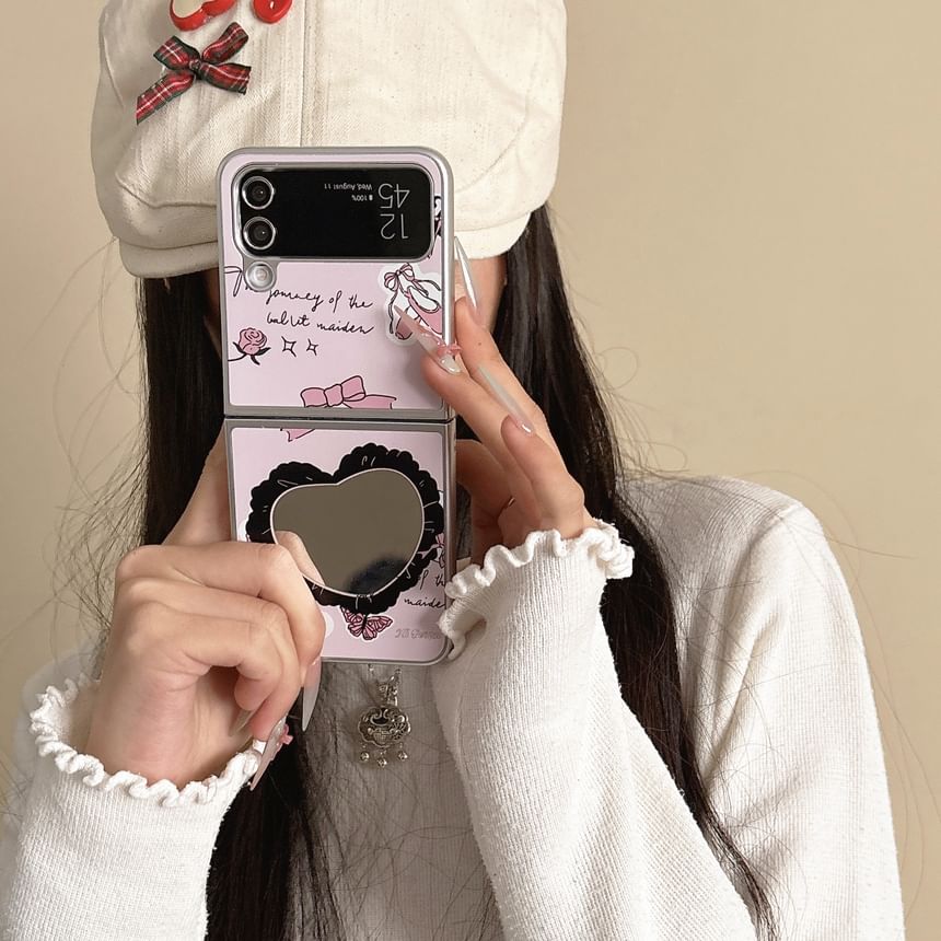 Heart Shape Mirror Bow Print Samsung Phone Case