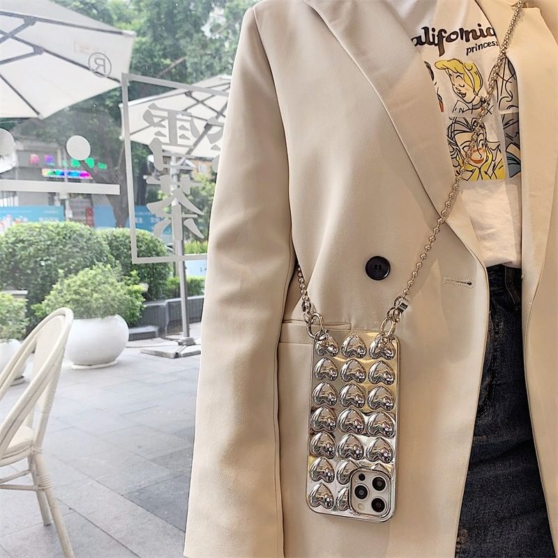 Lanyard / Case Heart Set Phone Metallic Strap