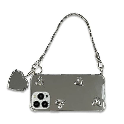 Phone Mirrored Decoration with Heart Adhesive Set Case / Strap