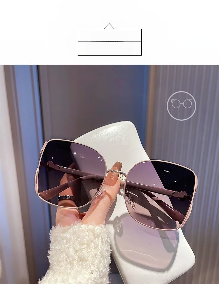 Sunglasses Set Metal Case Oversized Cleaning / Cloth Pouch Square Frame Polished