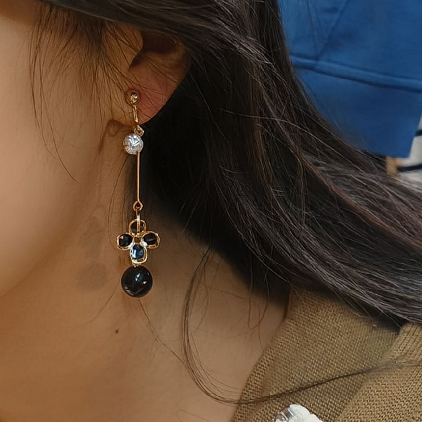 Clip-On Bead Drop Flower Earring /