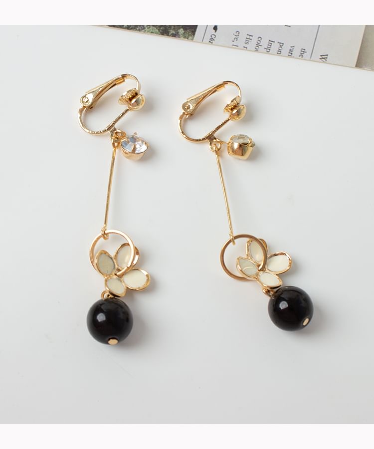 Clip-On Bead Drop Flower Earring /
