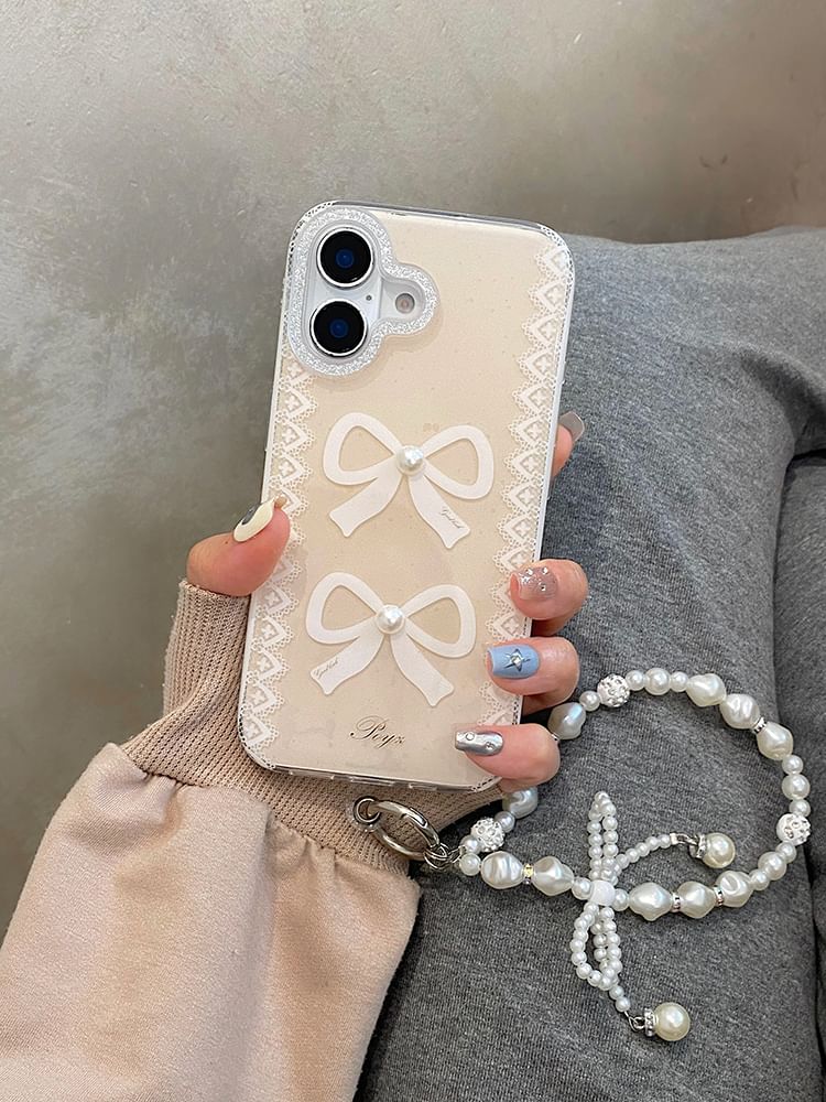 Strap Case Print Set Lace Pearl Phone Faux /