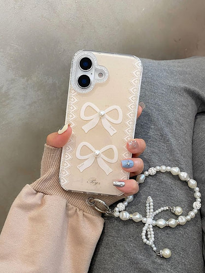 Strap Case Print Set Lace Pearl Phone Faux /