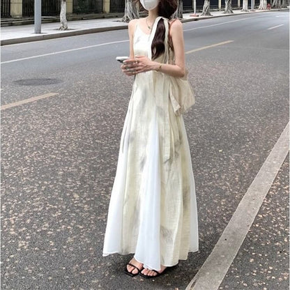 Strap Midi Print Dress A-Line Spaghetti