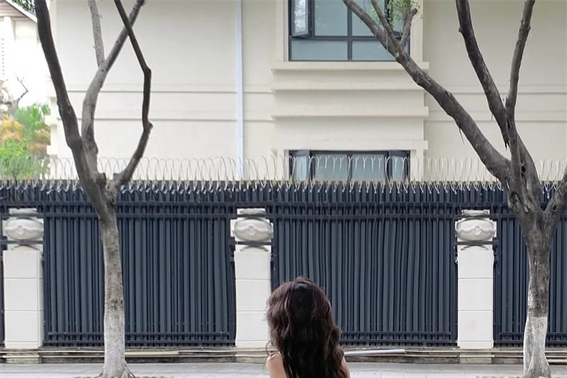 Strap Midi Print Dress A-Line Spaghetti