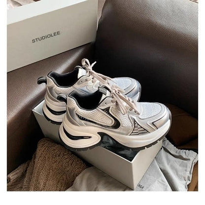 Platform Sneakers Striped Lace-Up