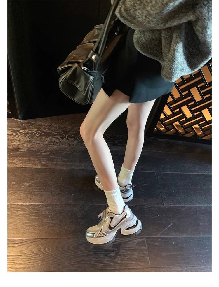 Platform Sneakers Striped Lace-Up