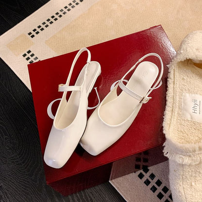 Toe Heel Sandals Low Slingback Square